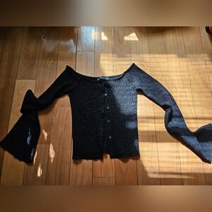 Mango Black Off-Shoulder Button-Front Women's Sweater With Flare Sleeves